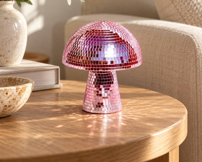Seta de bola de discoteca rosa: un toque retro y brillante para tu estantería